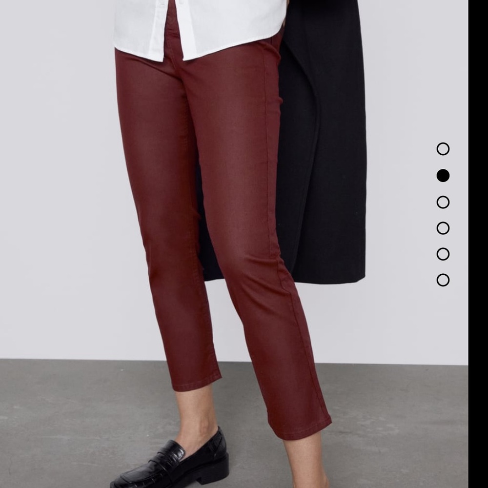 Zara burgundy coated high waisted slim pant - Picture 2 of 6